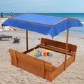 Wooden Cedar Sand Box, Large Kids Sand Boxes with Adjustable Canopy, 2 Foldable Bench Seats, Sand Protection, Bottom Liner, Sand Boxes for Backyard Garden, Sand Pit for Beach Patio Outdoor (47 Inch)