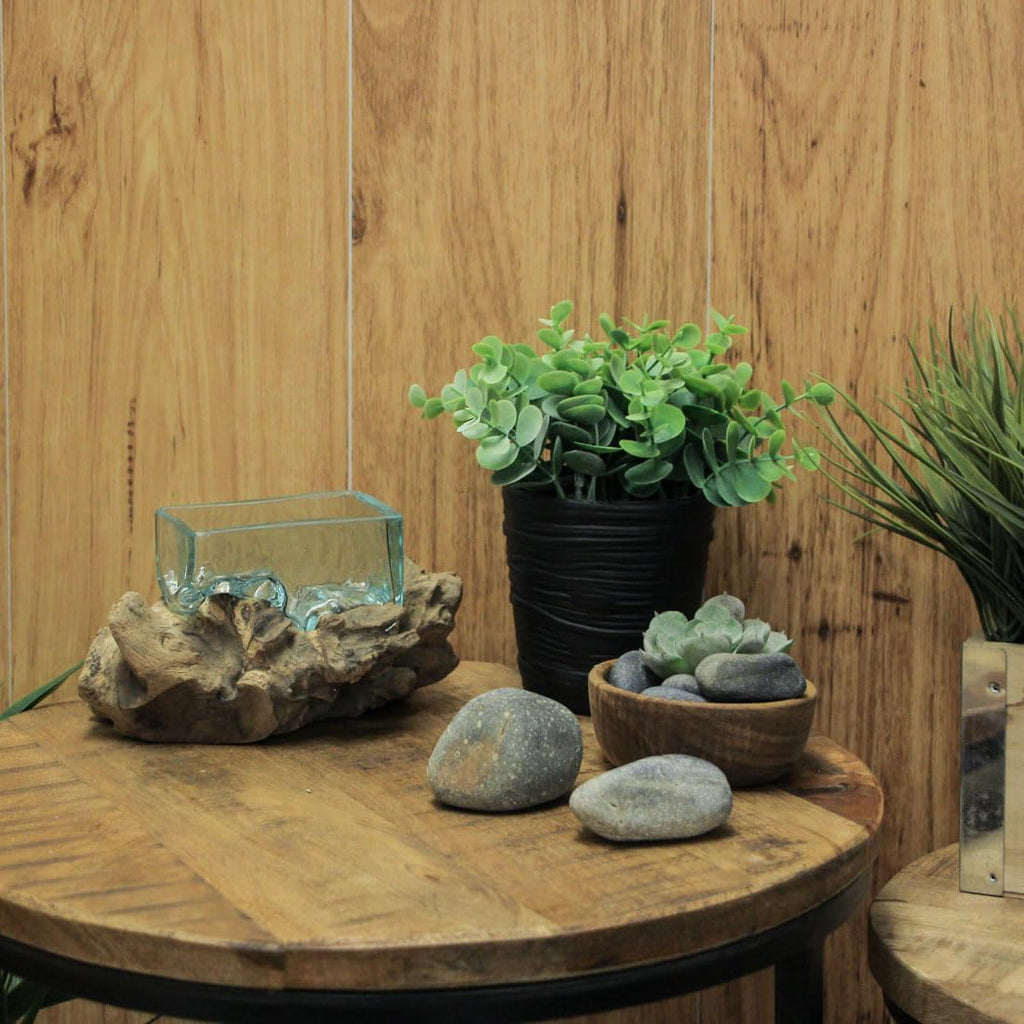 Rectangular Glass On Driftwood Decorative Bowl/Vase/Terrarium Succulent Planter Brown