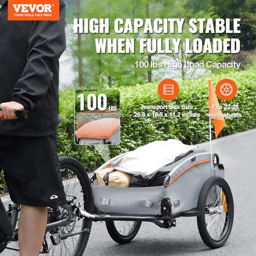 VEVOR Bike Cargo Trailer, 88/100/160 lbs Load Capacity, Heavy-Duty Bicycle Wagon Cart, Foldable Compact Storage with Universal Hitch