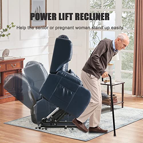 Lift Chair Recliner Power Lift Recliner Chair for Elderly Pregnant w/Massage Heat Infinite Position Electric Lift Recliner w/USB Port/Cup Holders/Side Pockets (PU-Blue)