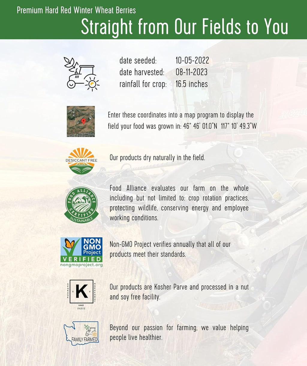 Hard Red Winter Wheat Berries | 25 LBS | Emergency Food Storage Bucket | Non-GMO | Grown on Our Family Farm | Bulk