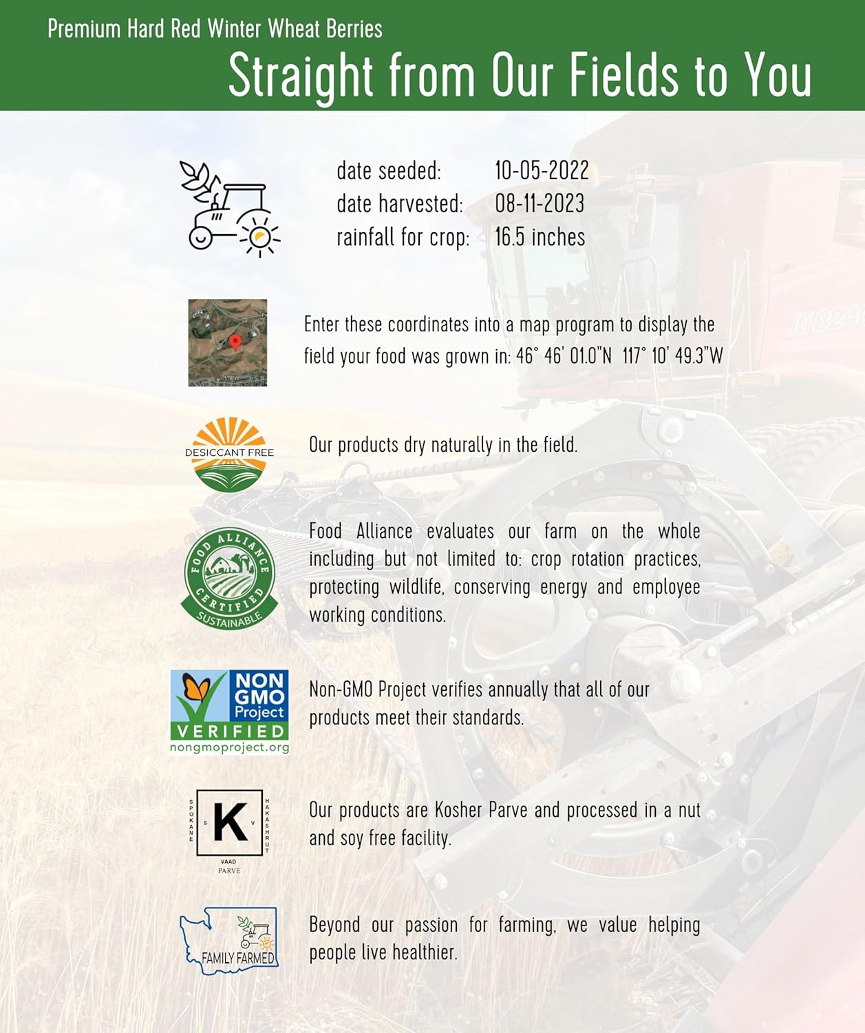 Hard Red Winter Wheat Berries | 25 LBS | Emergency Food Storage Bucket | Non-GMO | Grown on Our Family Farm | Bulk