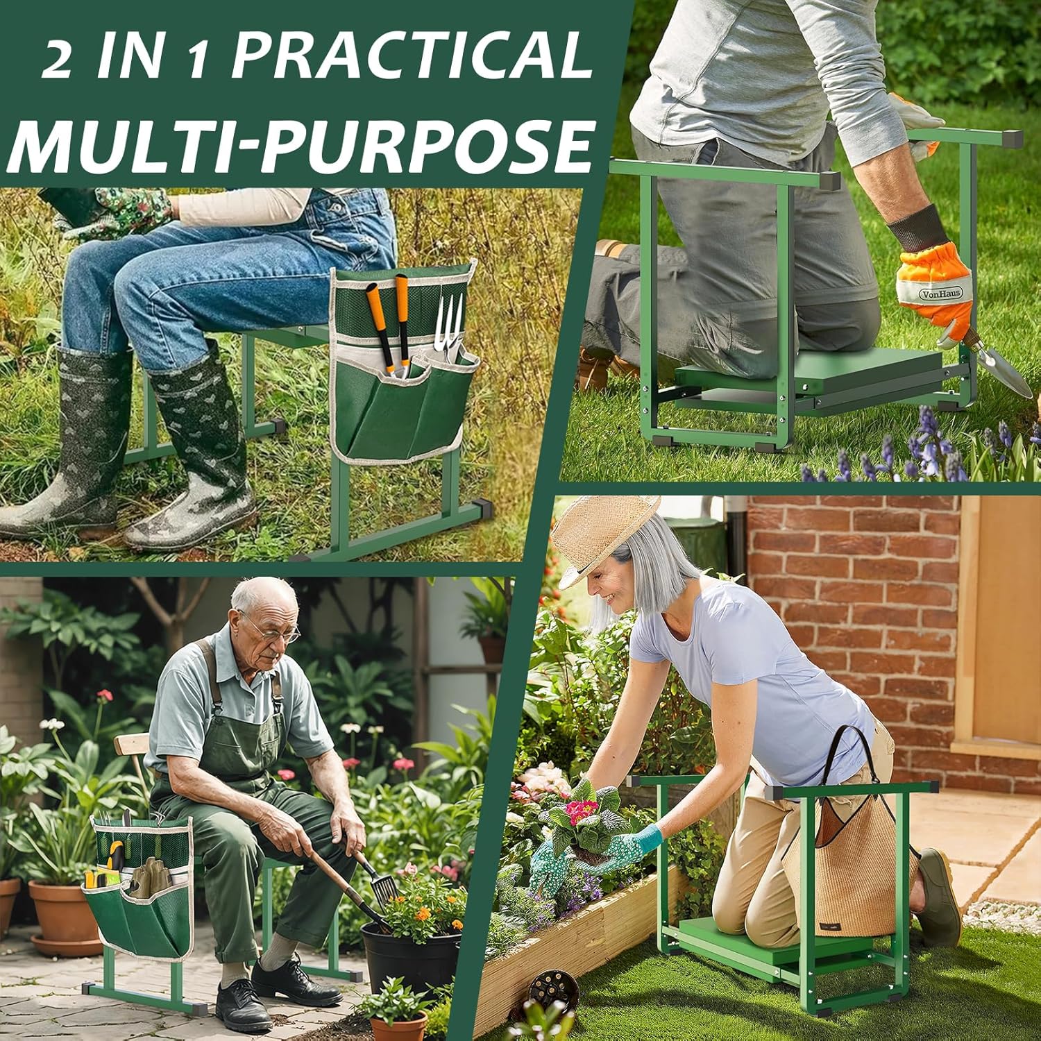 10.2" Wider Garden Kneeler and Seat, Stable and Save Anti-Tipping Garden Kneelers Seat with Handle, Heavy Duty Gardening Stool for Seniors, Gardening Weeding Bench Great for Gardeners Parents