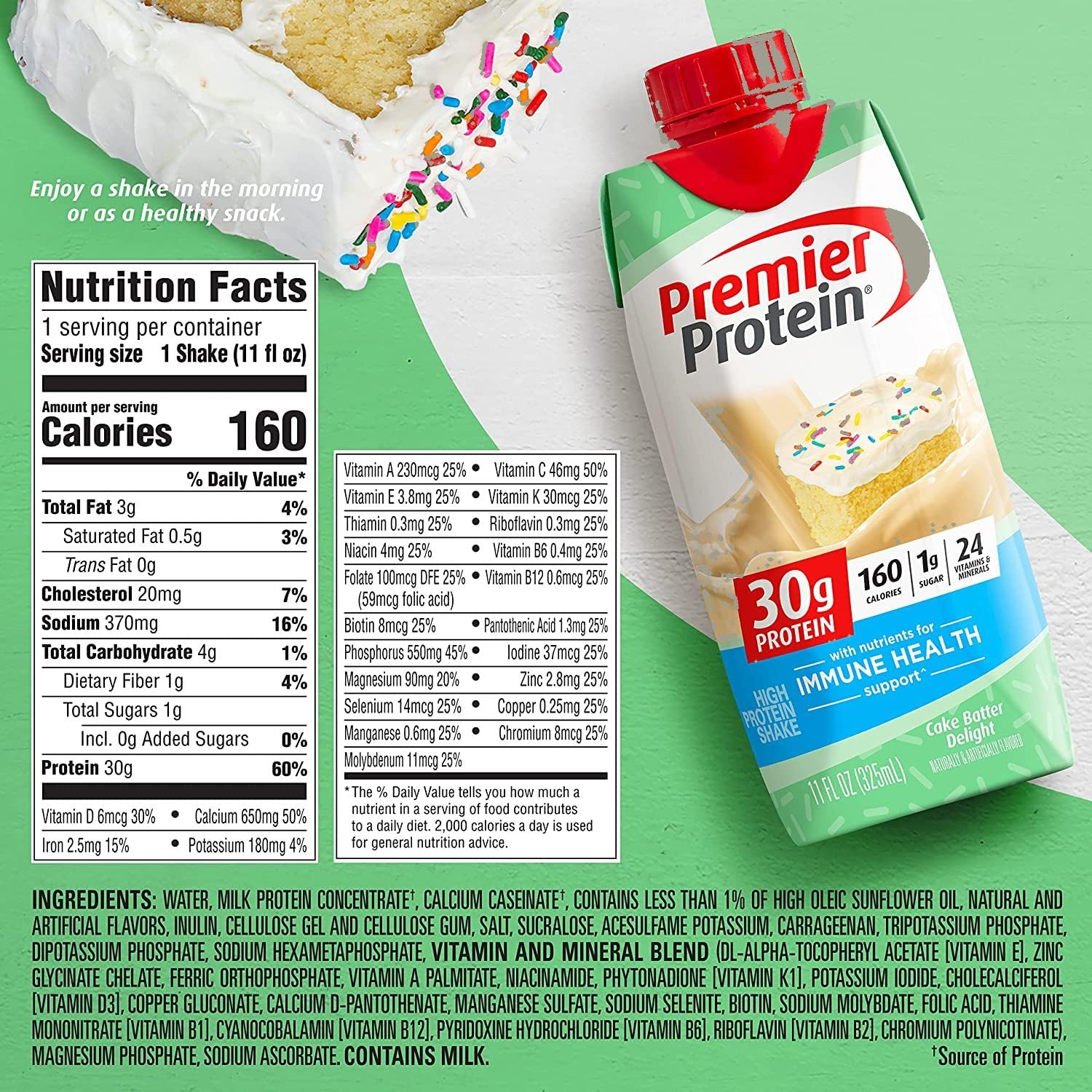 Premier Protein High Protein Shakes Variety Sampler Pack, 11 Fl. Oz Each - Cafe Latte, Chocolate, Vanilla, Caramel, Cake Batter, Chocolate Peanut Butter - 2 of Each Flavor (12 Pack) in The Award Box Packaging