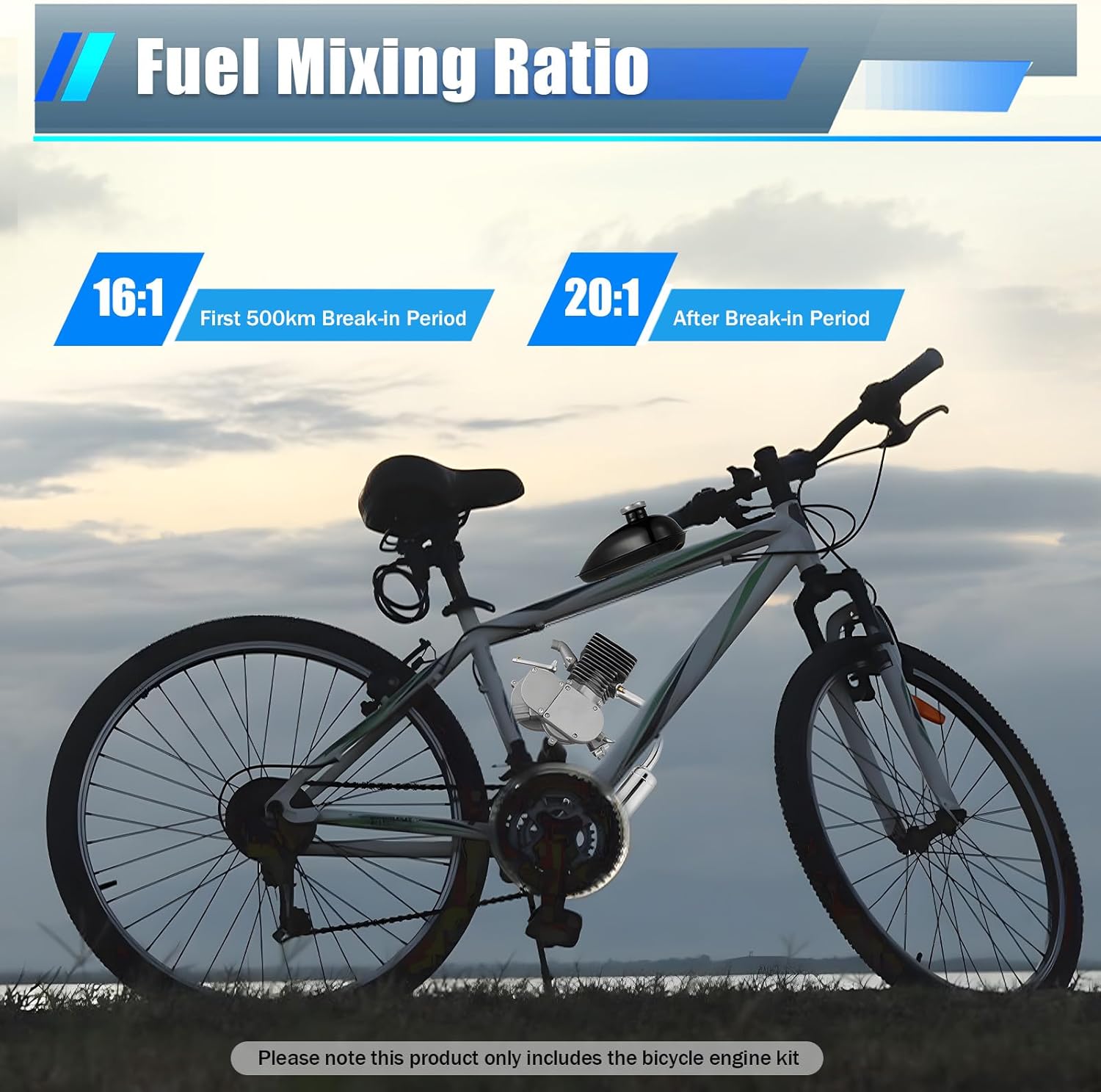 Bicycle Motor Kit,100cc 2 Stroke Motorized Bicycle Engine Kit, Motorized Bicycle Engine Kit with Air-Cooling, Bike Motor Kit Fit for 26"-28" Bikes