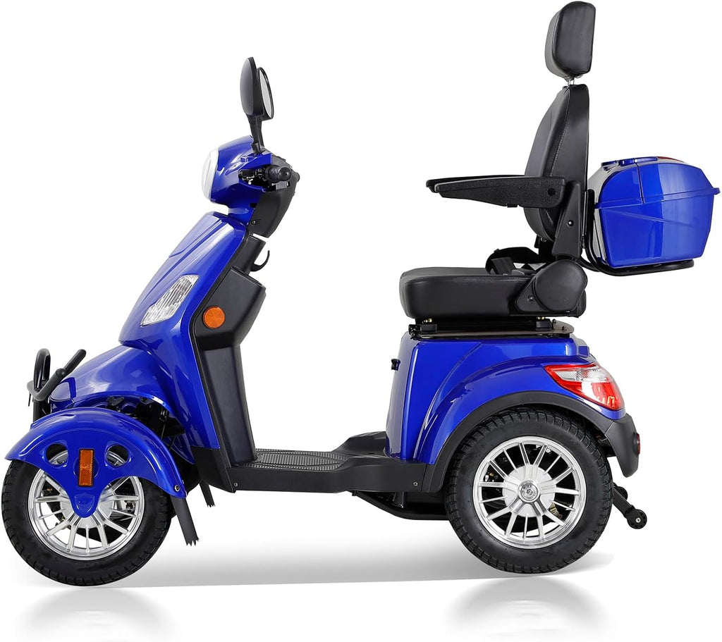 Heavy Duty 4 Wheel Mobility Scooters for Seniors & Adults 500lbs Capacity - Electric Powered Chair - 800W All Terrain Fast Mobility Scooter for Travel w/Long Range Battery Remote Key, Blue