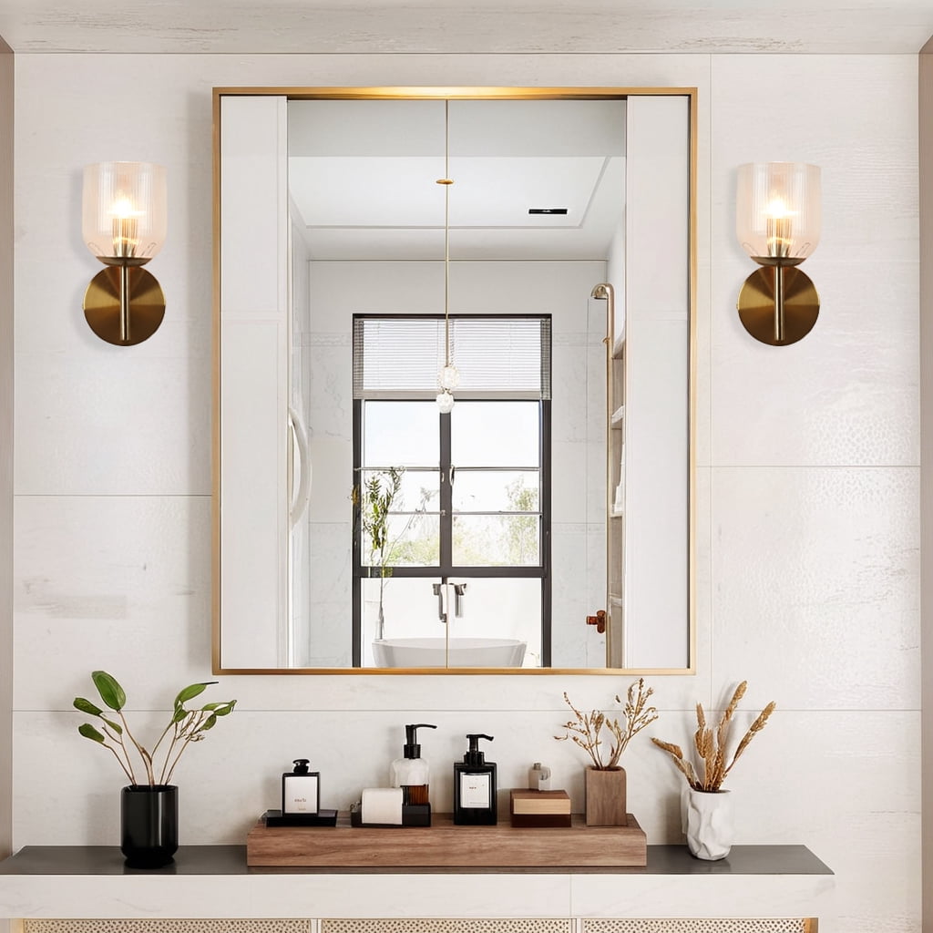 Minimalist Aged Brass Tulip Single Sconce, Elegant Vanity Light, Modern Wall Lamp, Hand-Made Wall Mounted Light beside Mirror, for Entryway, Hallway, Living Room