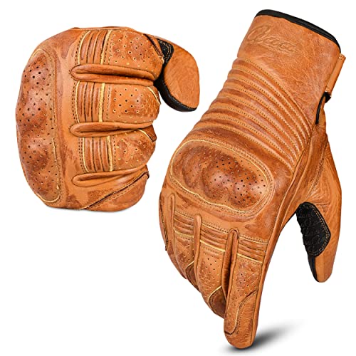 aaasportx Motorcycle Gloves Leather with Touchscreen Function - Protectors Motorcycle Gloves for Men and Women for All Weather - Full Finger Leather Gloves with Non-Slip Pads