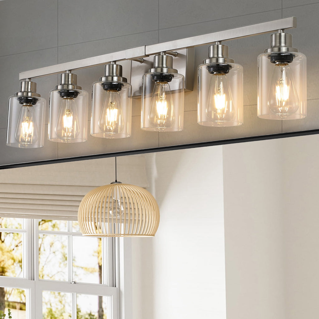LuxDecor 6-Light Bathroom Vanity Light with Crystal Shades, Chrome Finish LED Wall Light (Bulbs Excluded)