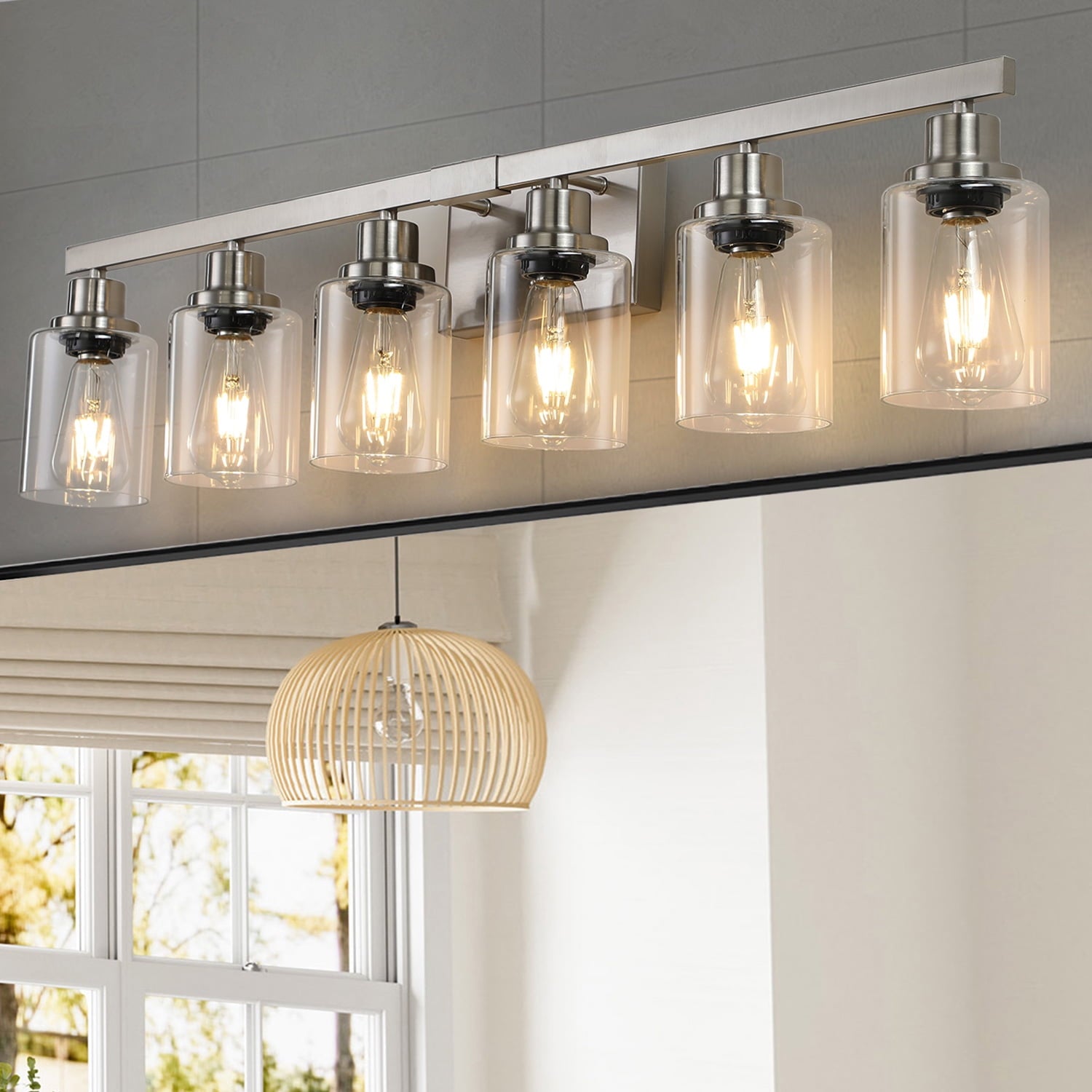 LuxDecor 6-Light Bathroom Vanity Light with Crystal Shades, Chrome Finish LED Wall Light (Bulbs Excluded)