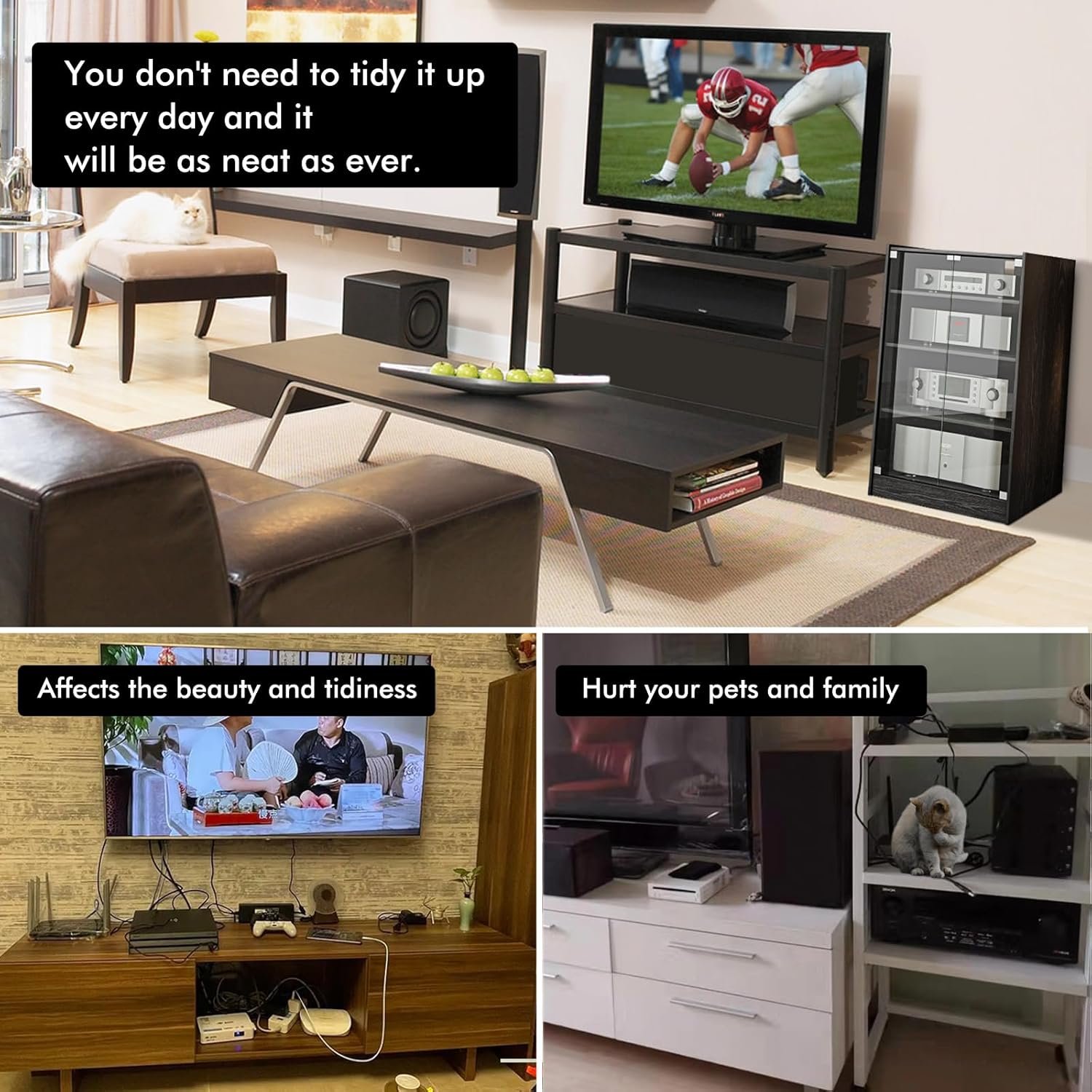 Media Storage Cabinet with Height Adjustable, 4-Tier Shelves Audio Video Media Stand Cabinet, Modern AV Cabinet with Glass Doors, Storage for Entertainment Stereo Component