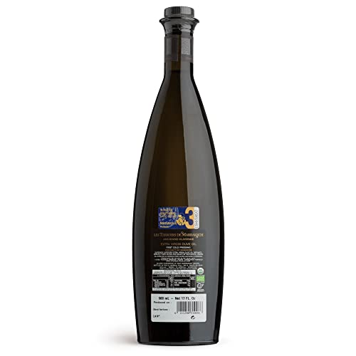 Moroccan Organic Extra Virgin Olive Oil, Polyphenol Rich, Cold Pressed from Bicentenary Olive Trees, Most Awarded, LES TERROIRS DE MARRAKECH - 17 Fl Oz Glass Bottle