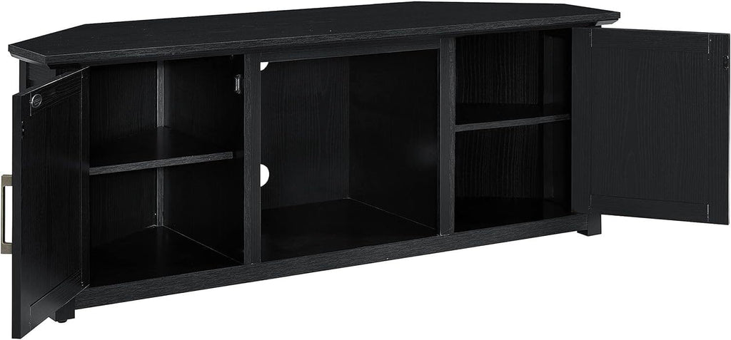 Art Deco Dreams 58-inch Corner TV Stand with Electric Fireplace, Black - 20" D x 58" W x 22" H, Freestanding, Brass Effect Finish