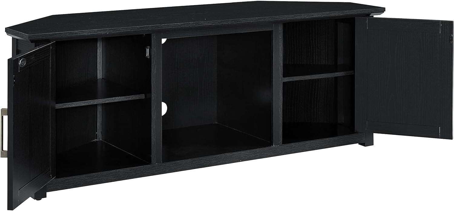 Art Deco Dreams 58-inch Corner TV Stand with Electric Fireplace, Black - 20" D x 58" W x 22" H, Freestanding, Brass Effect Finish