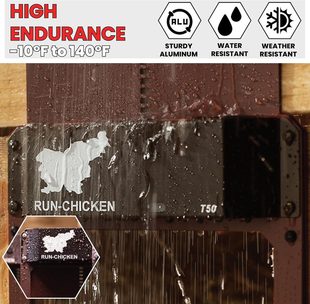 RUN-CHICKEN Door (Brown) Automatic Chicken Coop Door, Programmable with App, Battery Operated, Evening and Morning Delay, Aluminum Door, Electric Chicken Run Door, Model T50