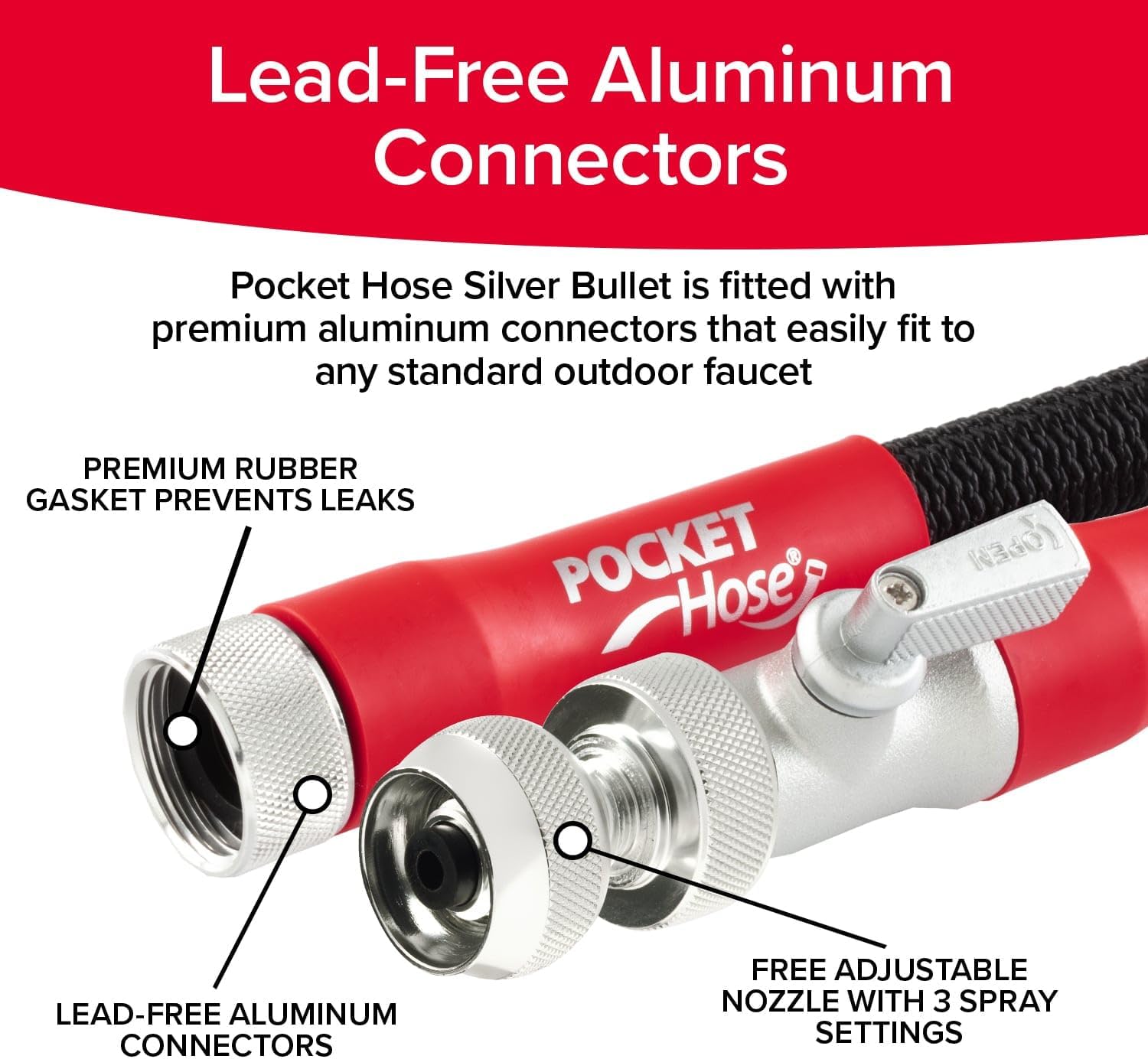 Pocket Hose Silver Bullet 2.0 Expandable Garden Hose 25-FT with Turbo Shot Nozzle, AS-SEEN-ON-TV, Lead-Free, Solid Aluminum Connectors, Easy On/Off Valve, Kink-Free, Leak-Proof