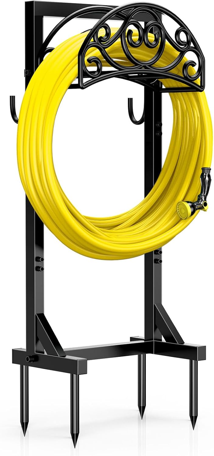 Garden Hose Holder, Detachable Metal Water Hose Holder, Freestanding Heavy Duty Hanger Storage Stand for Outside Yard