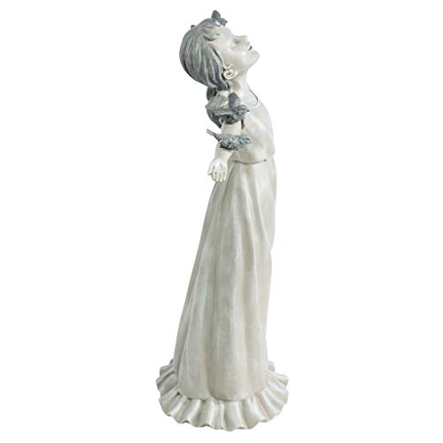 Design Toscano NG34012 Basking in Glory Little Girl Birds Outdoor Garden Statue, Medium, Handcast Polyresin, Two Tone Stone Finish
