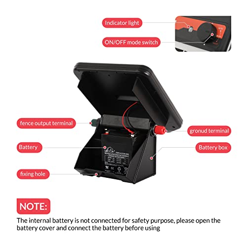 10 Miles Solar Electric Fence Charger with Day or Night Mode, 0.11 Joule Portable Solar Fence Charger for Livestock, Preventing Predators from Intruding