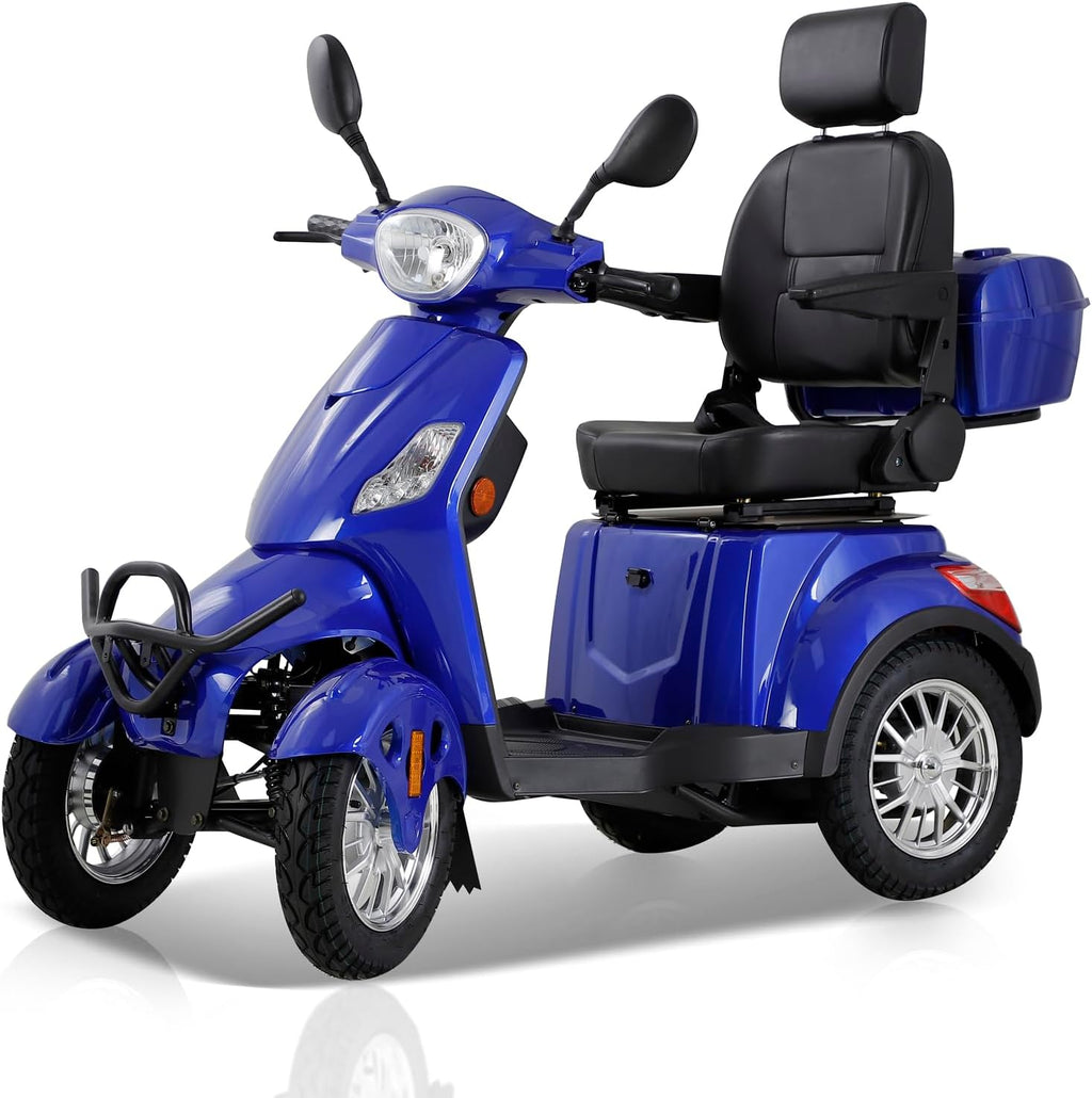 Heavy Duty 4 Wheel Mobility Scooters for Seniors & Adults 500lbs Capacity - Electric Powered Chair - 800W All Terrain Fast Mobility Scooter for Travel w/Long Range Battery Remote Key, Blue