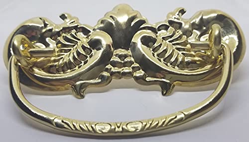 3" Centers - Victorian Style Stamped Polish and Antiqued Brass Drawer Pull Antique Vintage Fancy Leaf Leaves Bail Ring Decor (Antique Dark Brass)