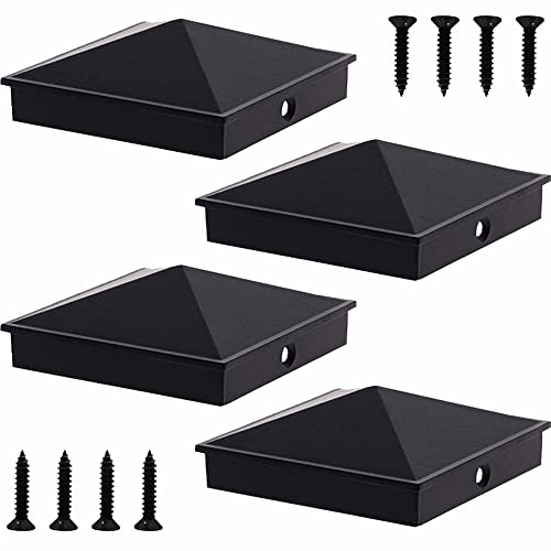 Azdele 6x6 Aluminum Pyramid Post Caps Cover for 6x6 Nominal Wood Post(Actual 5.5" x 5.5" Wood Post), with Matte Finish Powder Coated Surface, for Fences Wood Post of Decks or Corridors(Black, 4Pack)
