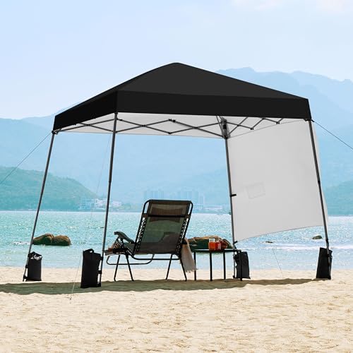 Topeakmart 10 x 10ft Pop-Up Canopy Tent, Portable Instant Shelter Tent with Sun Shade Wall, Outdoor Canopy with Bonus Backpack Bag for Family Trip, BBQ, Camping, 4 Sandbags, Easy Assemby Black