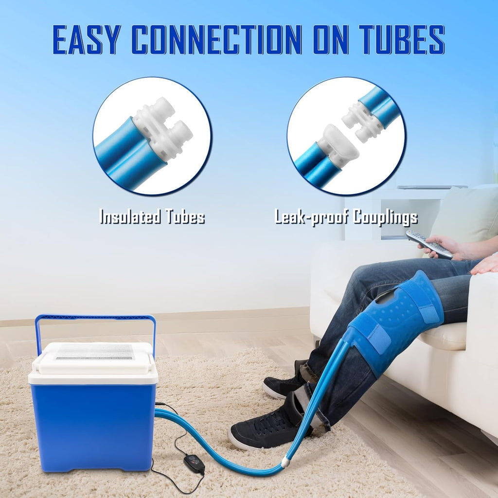 Cold Ice Machine Therapy System with Digital Timer, Knee/Joint Pad, Cooling Reservoir and Quiet Bump, for Post-Surgery and Post-Trauma Pain Relief