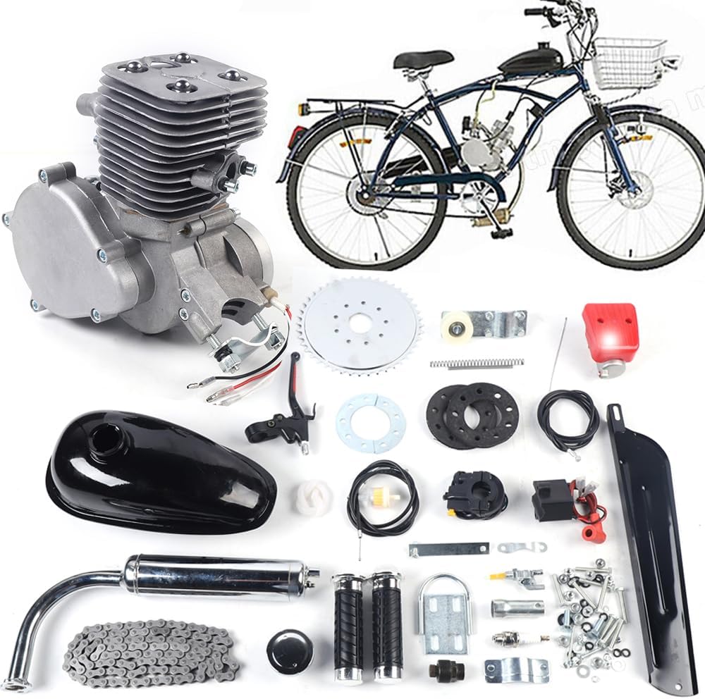 Bicycle Motor Kit,100cc 2 Stroke Motorized Bicycle Engine Kit, Motorized Bicycle Engine Kit with Air-Cooling, Bike Motor Kit Fit for 26"-28" Bikes