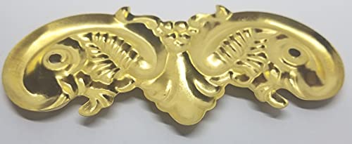 3" Centers - Victorian Style Stamped Polish and Antiqued Brass Drawer Pull Antique Vintage Fancy Leaf Leaves Bail Ring Decor (Antique Dark Brass)