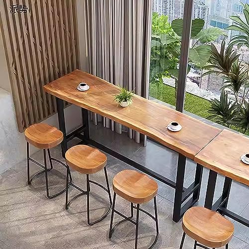 Solid Wood Bar Table,Long Narrow Dining Table Kitchen Table,Live Edge Bar Height Table Pub Tables with Footrest,Farmhouse Counter Height Table Coffee Bar Table,Only Table(55.1", Natural)