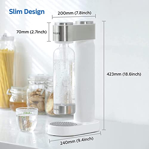 Philips Stainless Sparkling Water Maker Soda Maker Machine for Home Carbonating with BPA free PET 1L Carbonating Bottle, Compatible with Any Screw-in 60L CO2 Exchange Carbonator(NOT Included), White