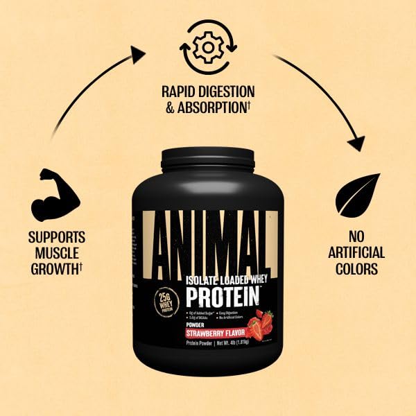 Animal Whey Isolate Protein Powder - Loaded for Pre & Post Workout Muscle Builder and Recovery with Digestive Enzymes for Men & Women - 25g Protein, Great Taste, Low Sugar - Cookies & Cream 4 lbs