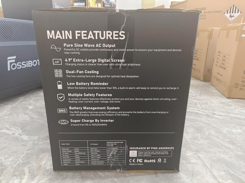 FOSSiBOT F2400 Portable Power Station, 2048Wh LiFePO4 Battery Backup/100-110V AC 2400W Outlets (4800W Peak)/ 1.5H Fast Charging/12V DC/18W USB-A/20W/100W USB-C/LED for Home Use Camping RV Emergency 1