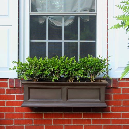 Mayne Fairfield 3ft Window Box - White - Durable Self Watering Resin Planter with Wall Mount Brackets (5822-W)
