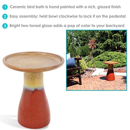 Sunnydaze 21-Inch H Ceramic Bird Bath for Outside - Hand-Painted Outdoor Bird Bath Bowl, UV/Frost-Resistant Finish - Galaxy Blue