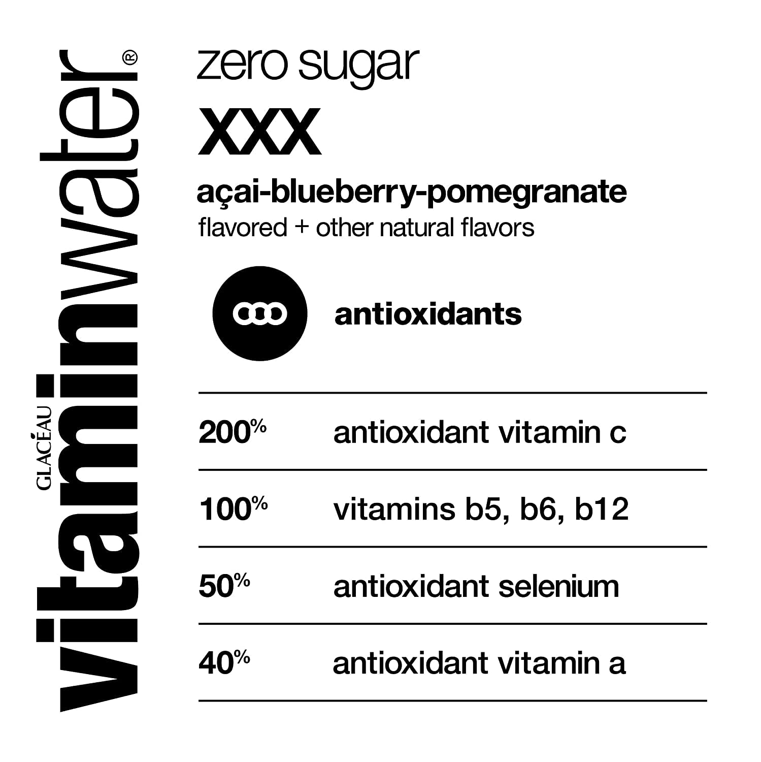 Vitamin Water ZERO Sugar - XXX Acai-Blueberry-Pomegranate | 20 Fl Oz Bottles, Nutrient Enhanced Flavored Water w/ Vitamins, Antioxidants, Electrolytes | Pack of 12