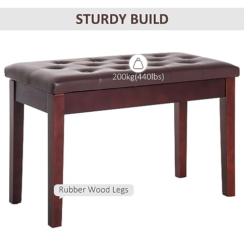 HOMCOM Piano Bench, Duet Piano Chair with Faux Leather Padded Cushion and Wooden Frame, Button Tufted Keyboard Bench, Brown