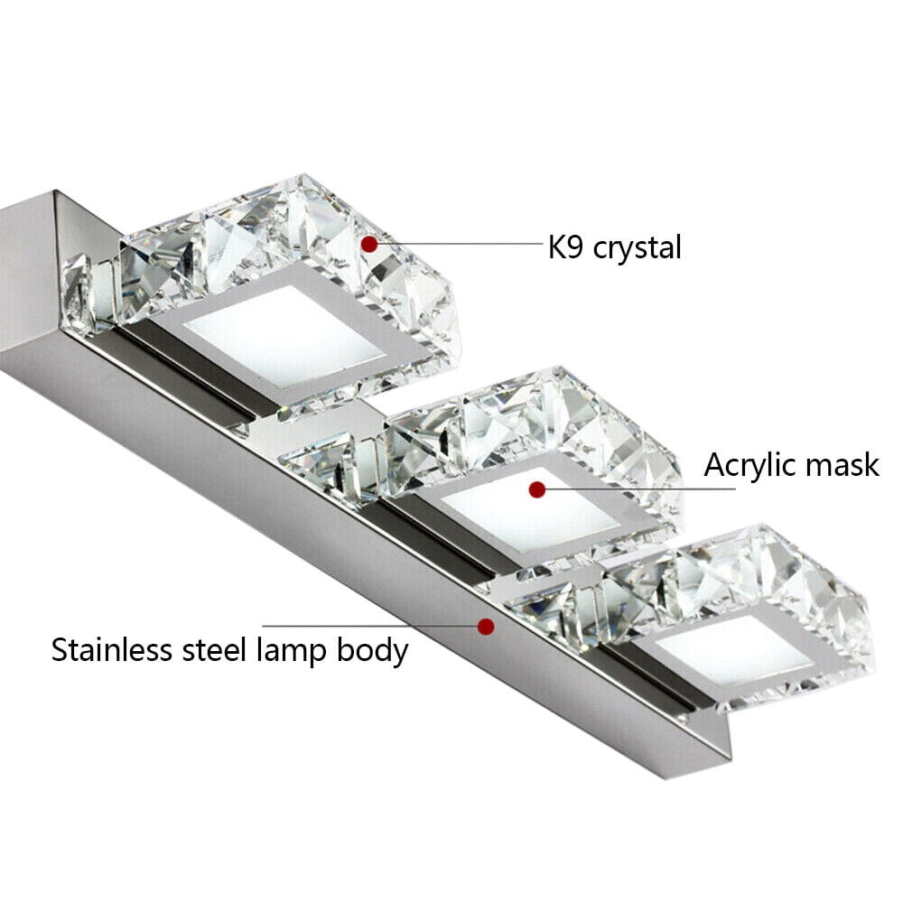 9W Modern Silver Crystal Makeup Mirror Wall-Lamp LED Make-up Vanity Light for Toilet Bathroom Bedrooms