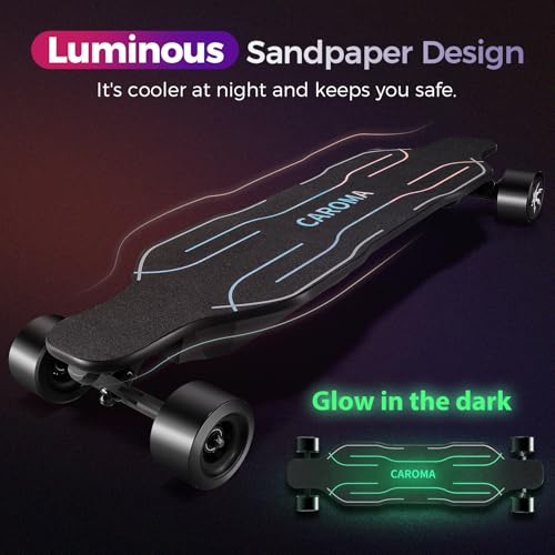 Caroma 38" Electric Skateboard with Remote, 1200W Brushless Motor, 28 Miles Range & 28Mph Top Speed, Max Load 300lbs, 9 Layer Maple Wood, Safety Luminous Sandpaper, Electric Longboard for Adults Teens