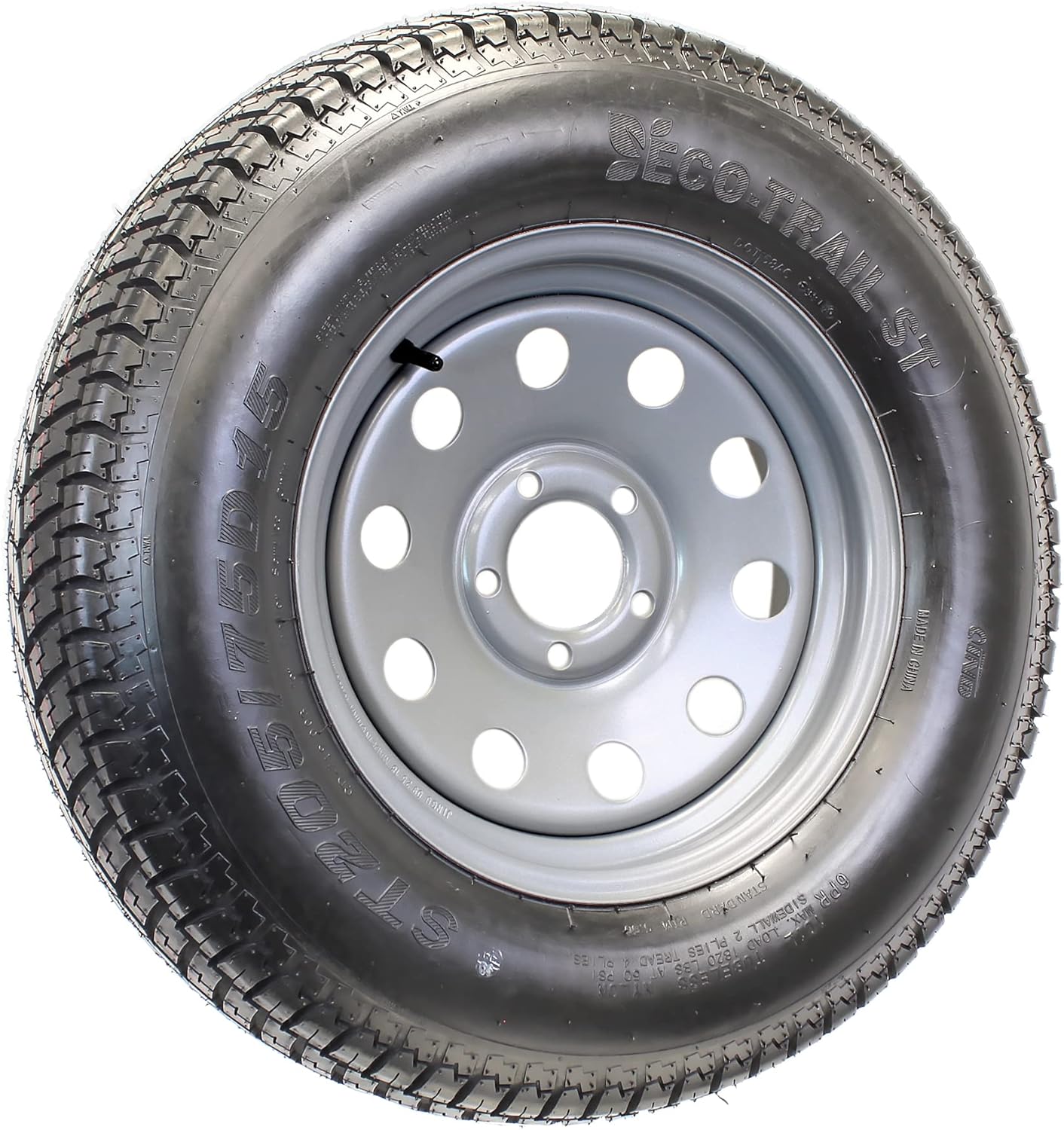 eCustomrim Trailer Tire On Rim ST205/75D15 F78-15 205/75-15 LRC 5 Lug Wheel Silver Mod - 2 Year Warranty w/Free Roadside