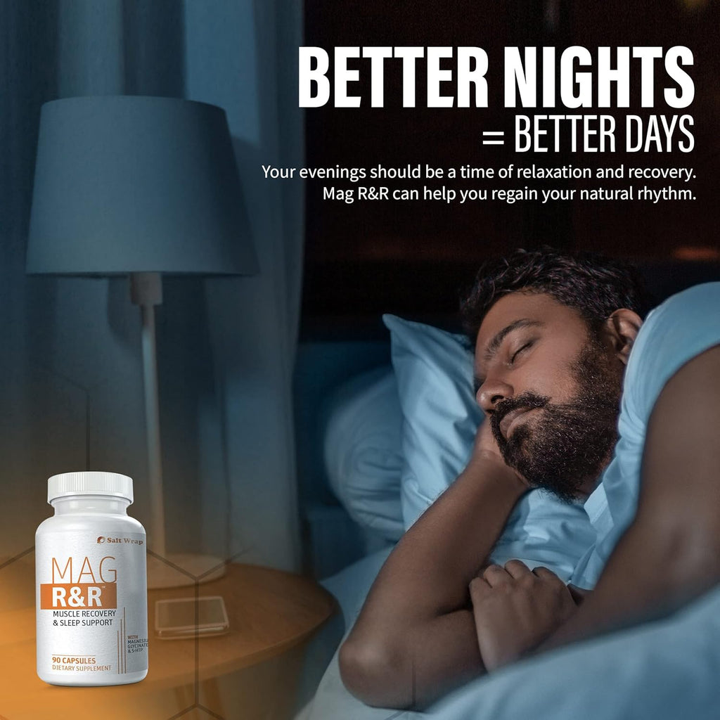 SaltWrap Mag R&R - Nighttime Muscle Cramps Support, Natural Sleep Support for Adults with Magnesium Glycinate for Muscle Spasm and Leg Cramps Relief, 90 Capsules