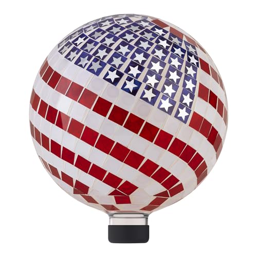 Alpine Corporation 10" Diameter Indoor/Outdoor Glass Mosaic Gazing Globe Yard Decoration, Patriotic Design