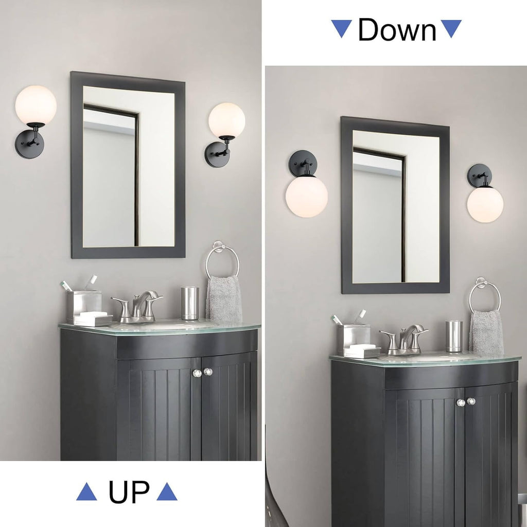 Lighting Wall Light 1 Light Vintage Wall Sconce with Globe Glass, Bathroom Vanity Light in Matte Black for Bathroom & Bedroom XB-W1211-MBK