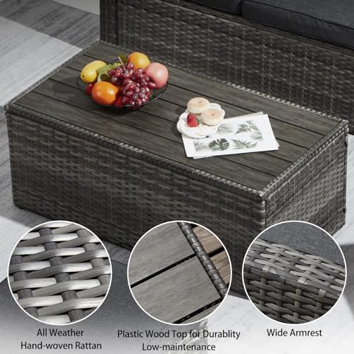 6 Pieces Patio Furniture Sets w/Cushions and Coffee Table, All Weather Wicker Outdoor Patio Conversation Sets w/Comfy Armrest,Patio Sectional Sofa Sets for Garden,Poolside,Backyard,Brown