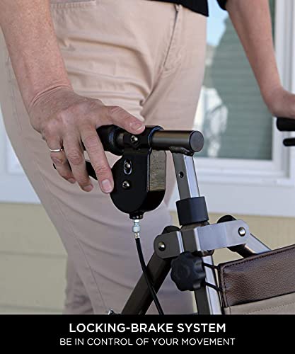 Elite Travel Rollator Short, Junior Foldable and Lightweight 4-Wheel Rolling Walker with Seat for Adults, Seniors, and Elderly, Petite Portable Rollator with Locking Brakes and Pouch