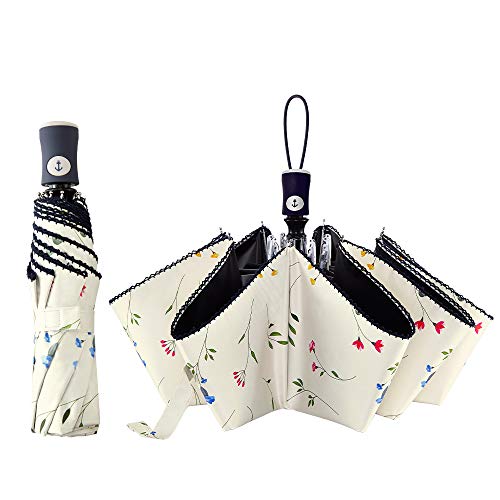 DBA FDJASGY UV Sun Umbrella Compact Folding Travel Umbrella Auto Open and Close for Windproof, Rainproof & 99.9% UV Protection Parasol with Black Anti-UV Coating