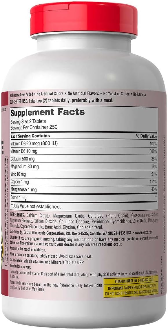 Kirkland Calcium Citrate Magnesium and Zinc, with Vtamin D3, 500 Count (Pack of 1)