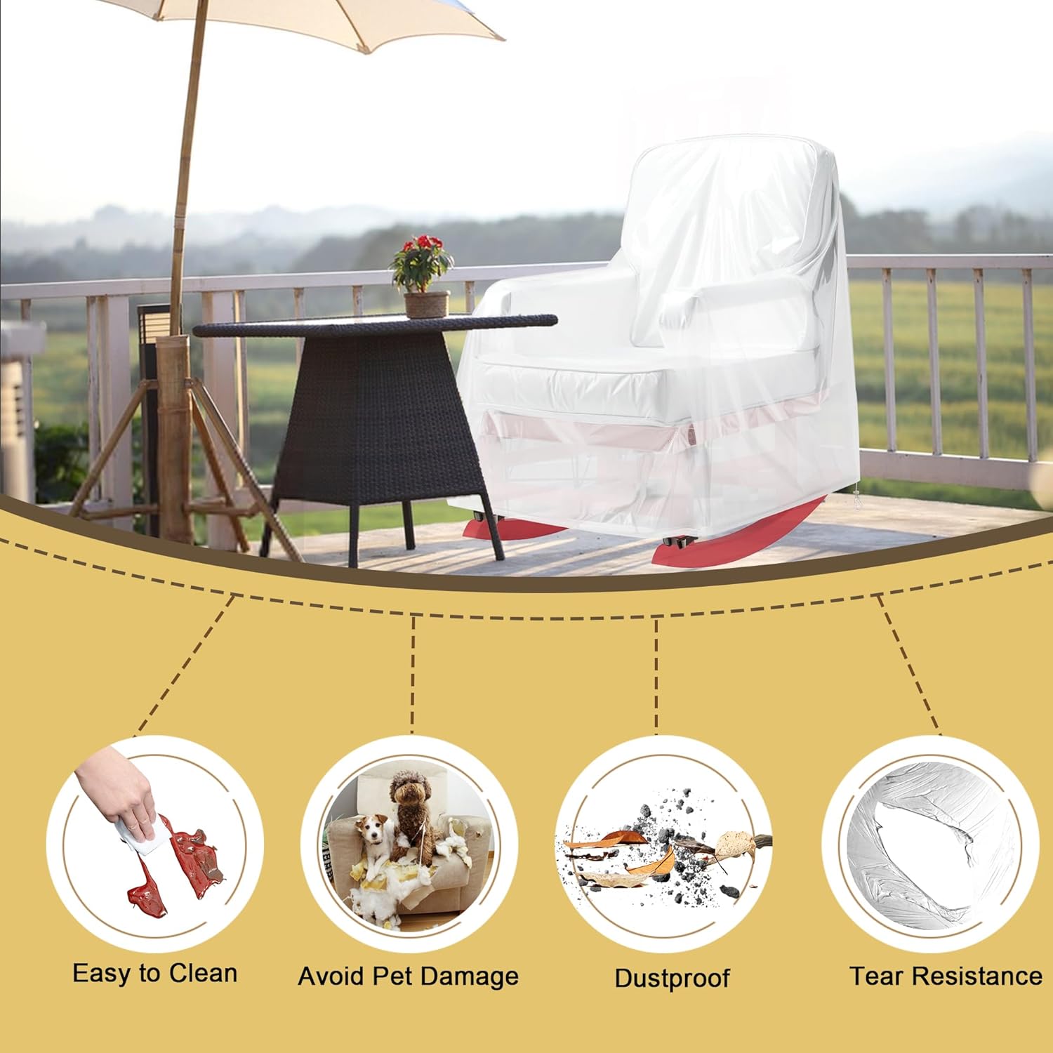 Patio Rocking Chair Cover, Swivel Rocker Chair Cover for Outdoor Furniture, 27.5''W x 32.5''D x 39''H, Patio Swivel Chair Covers Waterproof, Translucent Frosted PVC (1)