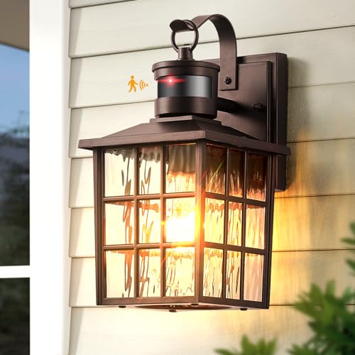 VIANIS 2 Pack Motion Sensor Outdoor Lights, Oil Rubbed Bronze Dusk to Dawn Wall Lights Lantern, 100% Aluminum Coach Exterior Lights Sconce for Patio, House, ORB Front Porch Light with Waterproof